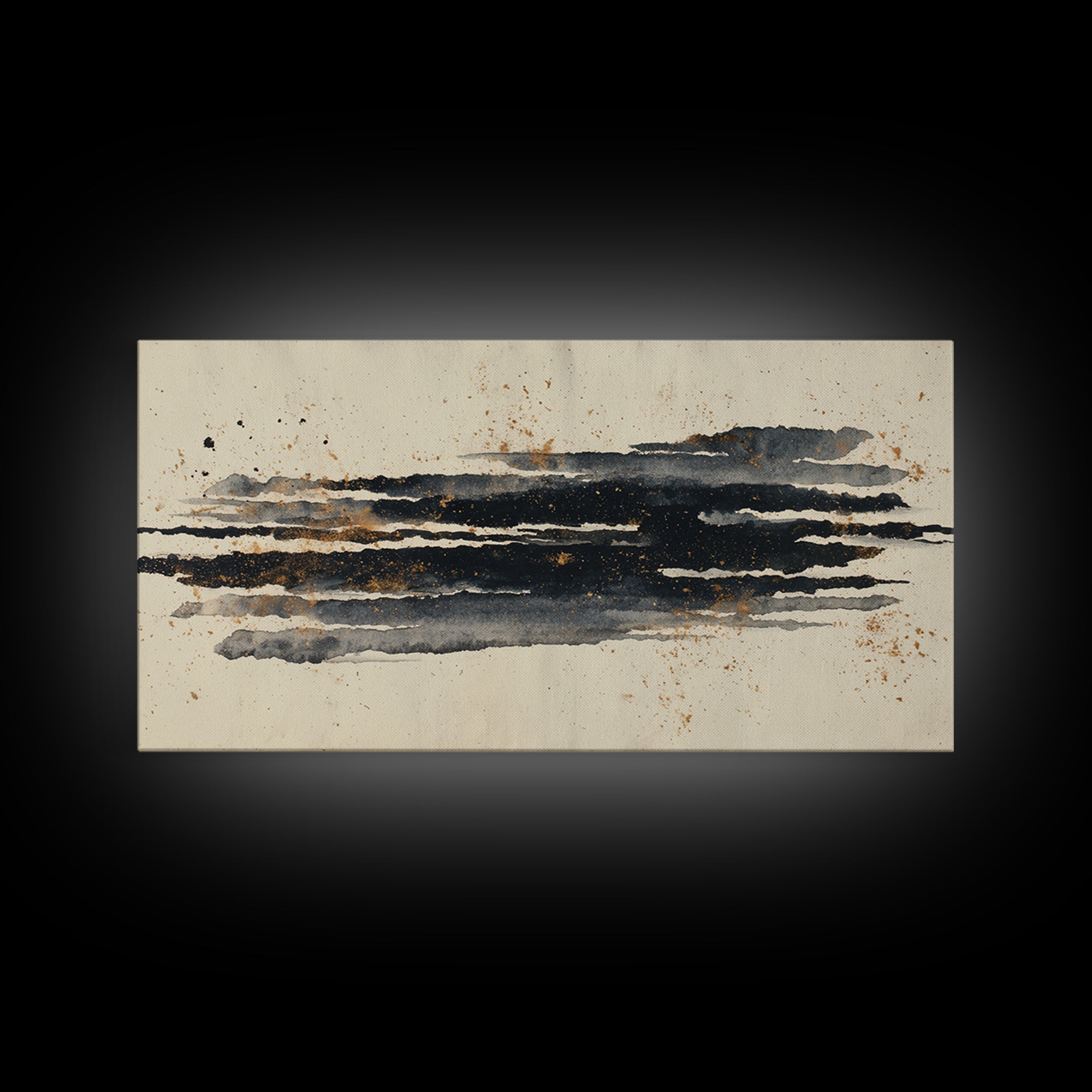 Layered Copper Ink Strokes on Dark Navy Framed Canvas Print, Calligraphy Art, Minimalist Decor, Living Room Decor, Script, CAL-2x1-50