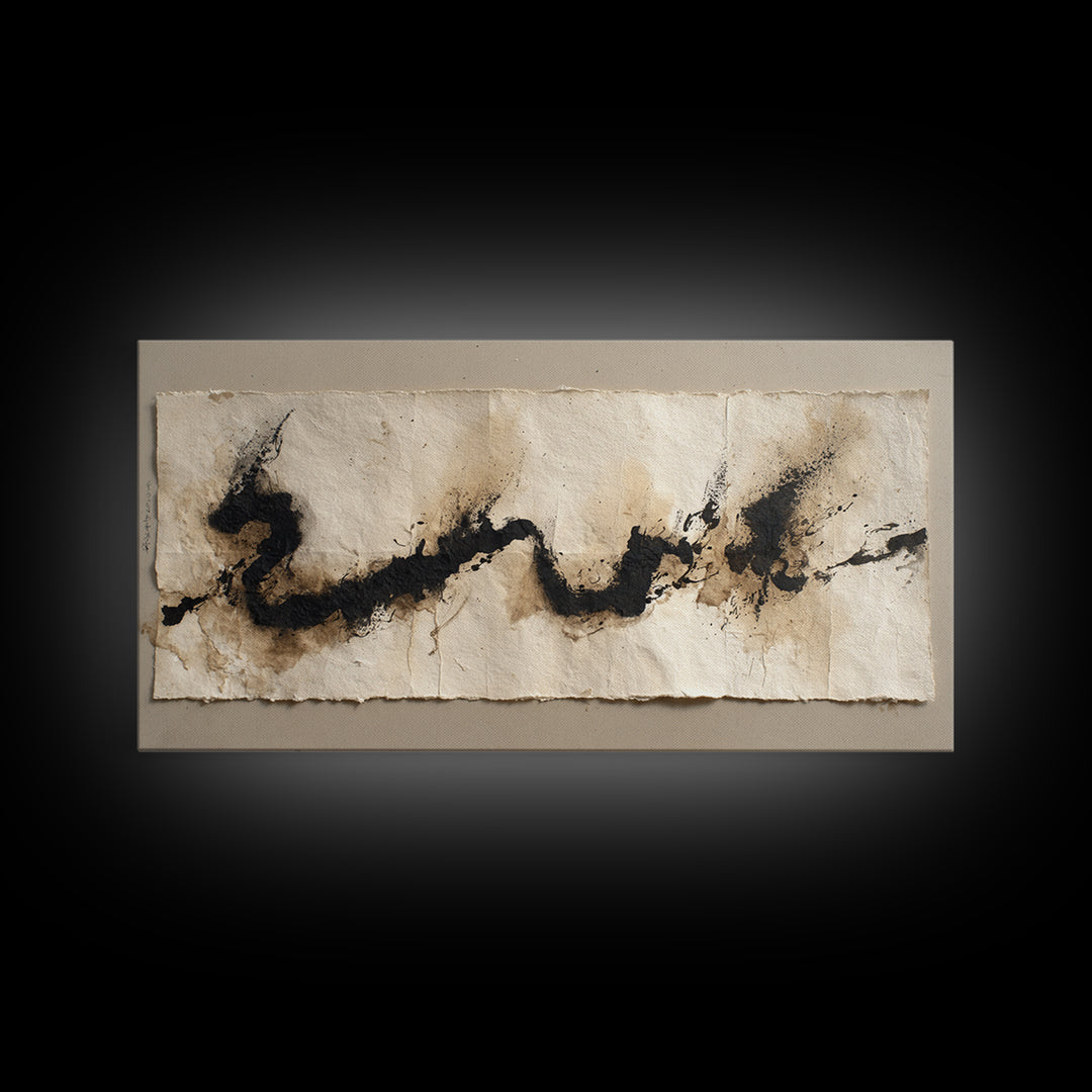Minimal Black Calligraphy Rhythm Framed Canvas Print, Calligraphy Art, Calligraphy, Living Room Decor, Fine Art, Script, CAL-2x1-51