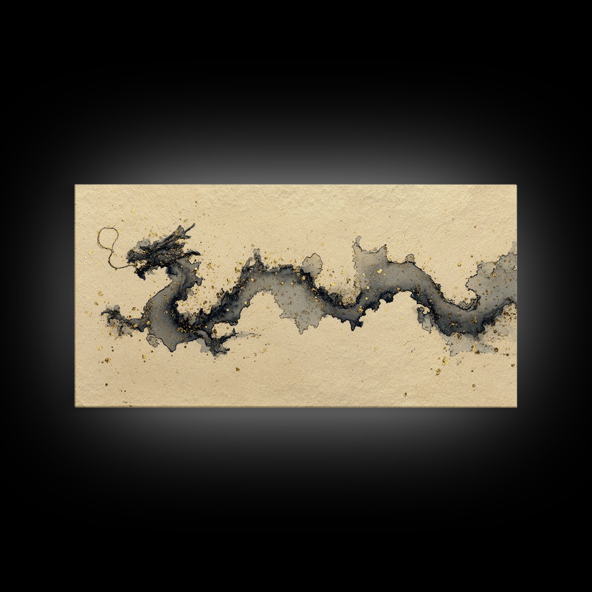 Ink Wash Dragon Curve Canvas Print, Calligraphy Art, Printable, Living Room Decor, Fine Art, Script, Watercolor Art, Modern Art, CAL-2x1-53