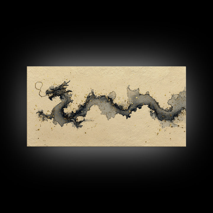 Ink Wash Dragon Curve Canvas Print, Calligraphy Art, Printable, Living Room Decor, Fine Art, Script, Watercolor Art, Modern Art, CAL-2x1-53