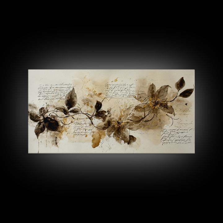 Floral Vine Created from Graceful Script Like Framed Canvas Print, Calligraphy Art, Wall Art Print, Living Room Decor, Script, CAL-2x1-55