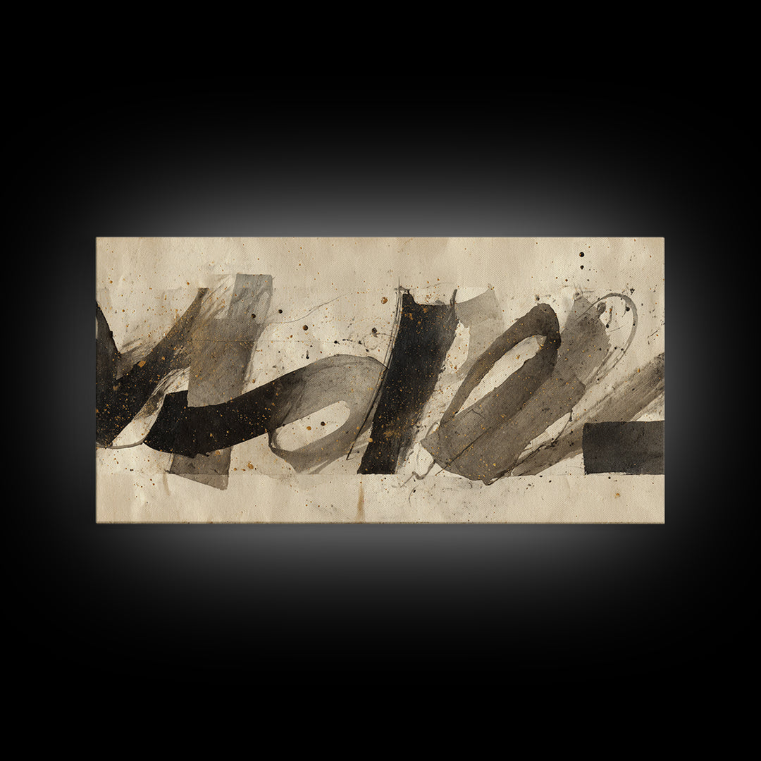 Monochrome Brush Alphabet Fragments as Abstract Texture Canvas Print, Calligraphy Art, Wall Decor, Living Room Decor, Script, CAL-2x1-57