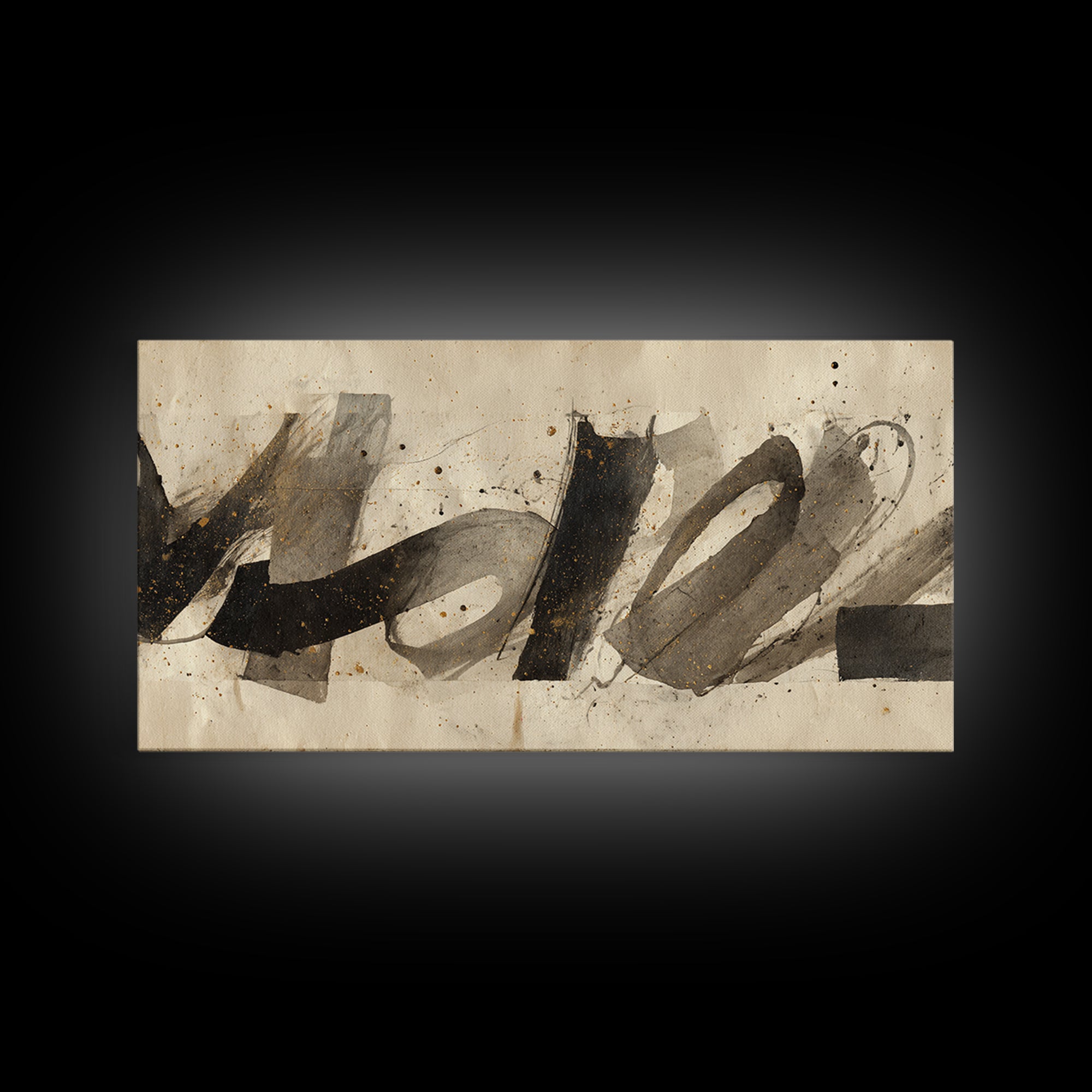 Monochrome Brush Alphabet Fragments as Abstract Texture Canvas Print, Calligraphy Art, Wall Decor, Living Room Decor, Script, CAL-2x1-57