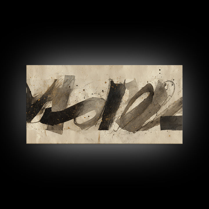 Monochrome Brush Alphabet Fragments as Abstract Texture Canvas Print, Calligraphy Art, Wall Decor, Living Room Decor, Script, CAL-2x1-57