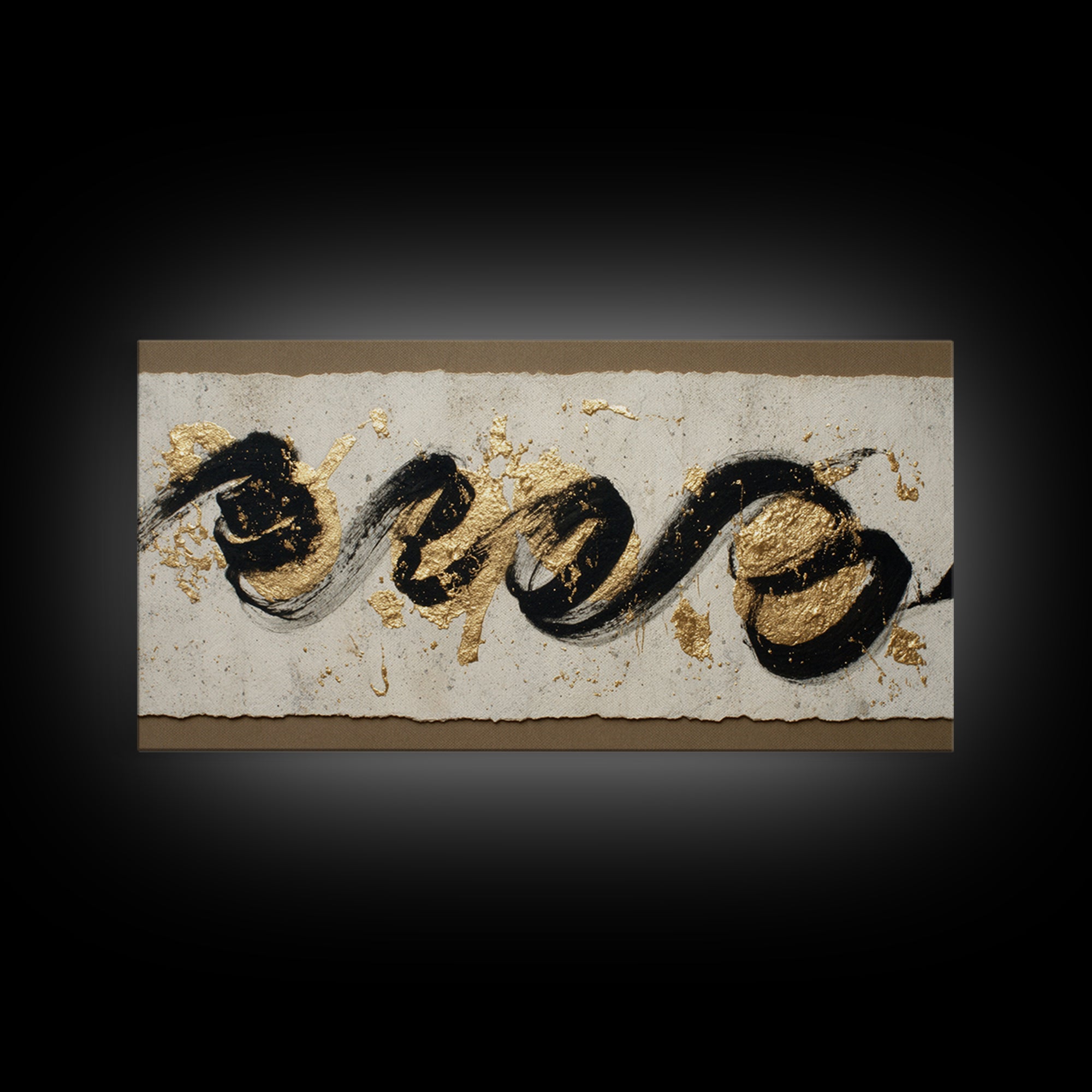 Gold Leaf Calligraphic Spiral on Plaster Surface Canvas Print, Calligraphy Art, Wall Art, Living Room Decor, Watercolor Art, CAL-2x1-58