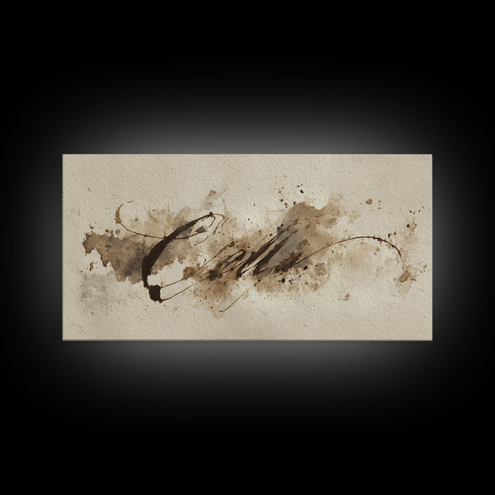 Ink Splatter and Long Brushstroke Composition Framed Canvas Print, Calligraphy Art, Prints, Living Room Decor, Fine Art, Script, CAL-2x1-60