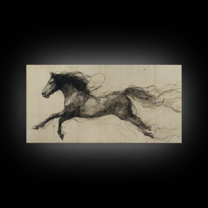 Calligraphic Horse Silhouette Made from One Line Canvas Print, Calligraphy Art, Painting, Living Room Decor, Fine Art, Script, CAL-2x1-61