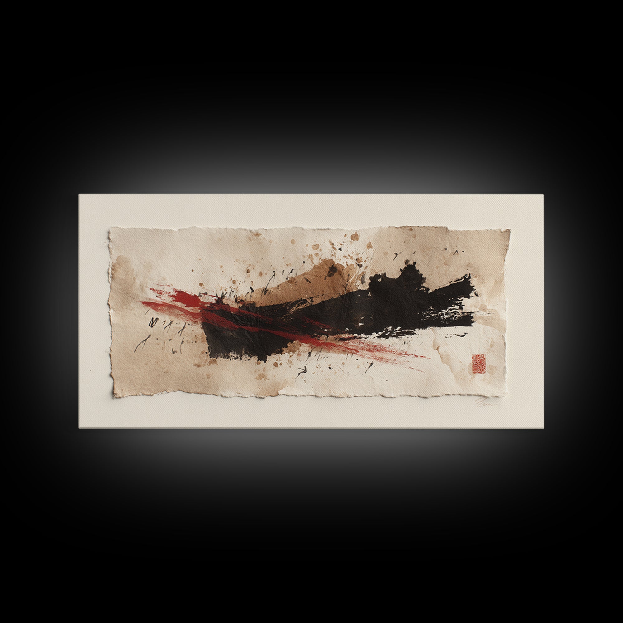 Bold Red Brushstroke Seal Abstraction Canvas Print, Calligraphy Art, Modern Wall Art, Living Room Decor, Fine Art, Script, CAL-2x1-63
