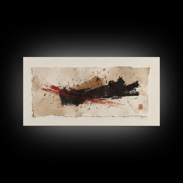 Bold Red Brushstroke Seal Abstraction Canvas Print, Calligraphy Art, Modern Wall Art, Living Room Decor, Fine Art, Script, CAL-2x1-63