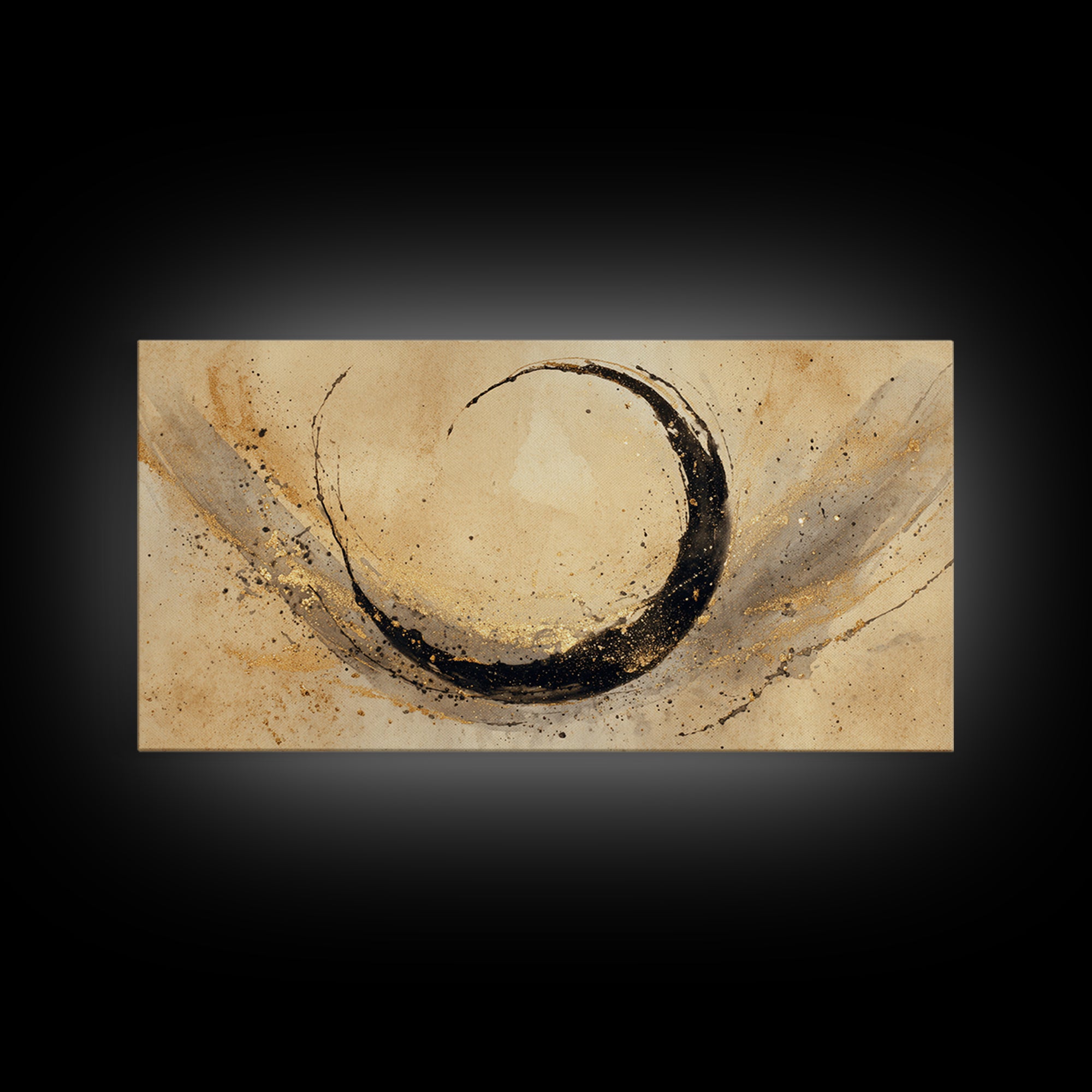 Crescent Moon Made from Elegant Ink Swashes Framed Canvas Print, Calligraphy Art, Digital Prints, Living Room Decor, Script, CAL-2x1-65