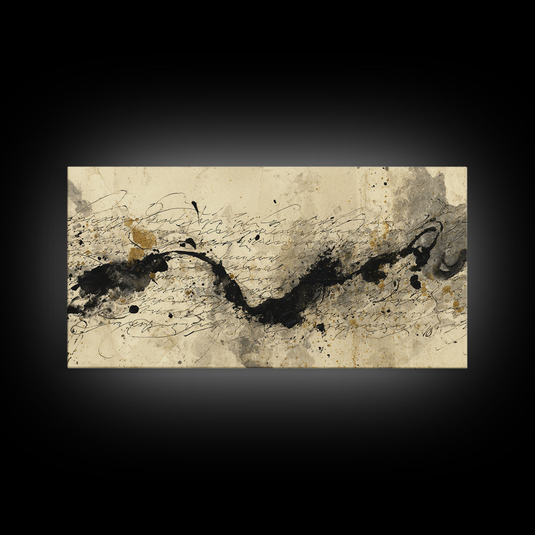 Large Sweeping Black Ink Gesture Like a Canvas Print, Calligraphy Art, Printable Art, Living Room Decor, Fine Art, Script, CAL-2x1-69