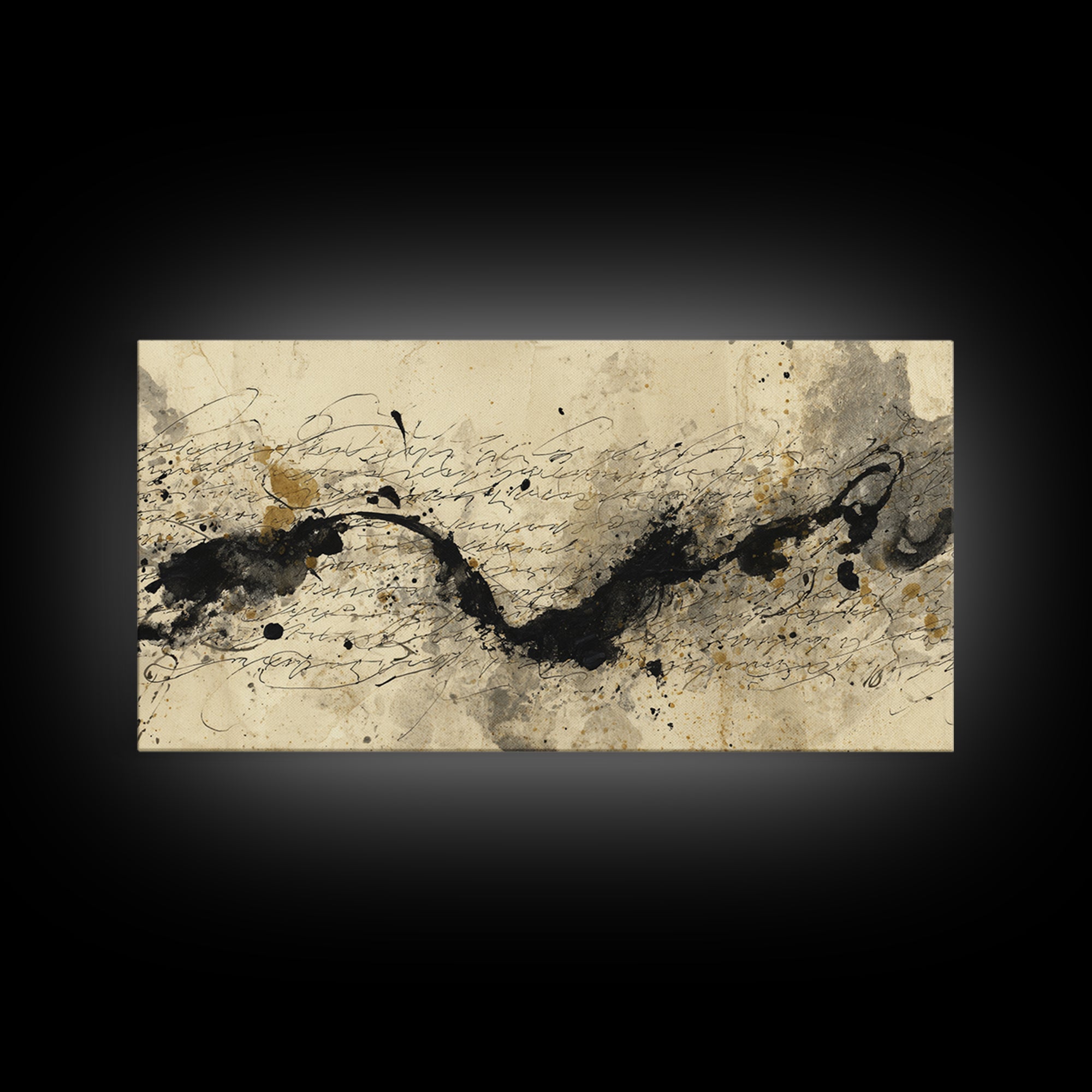 Large Sweeping Black Ink Gesture Like a Canvas Print, Calligraphy Art, Printable Art, Living Room Decor, Fine Art, Script, CAL-2x1-69