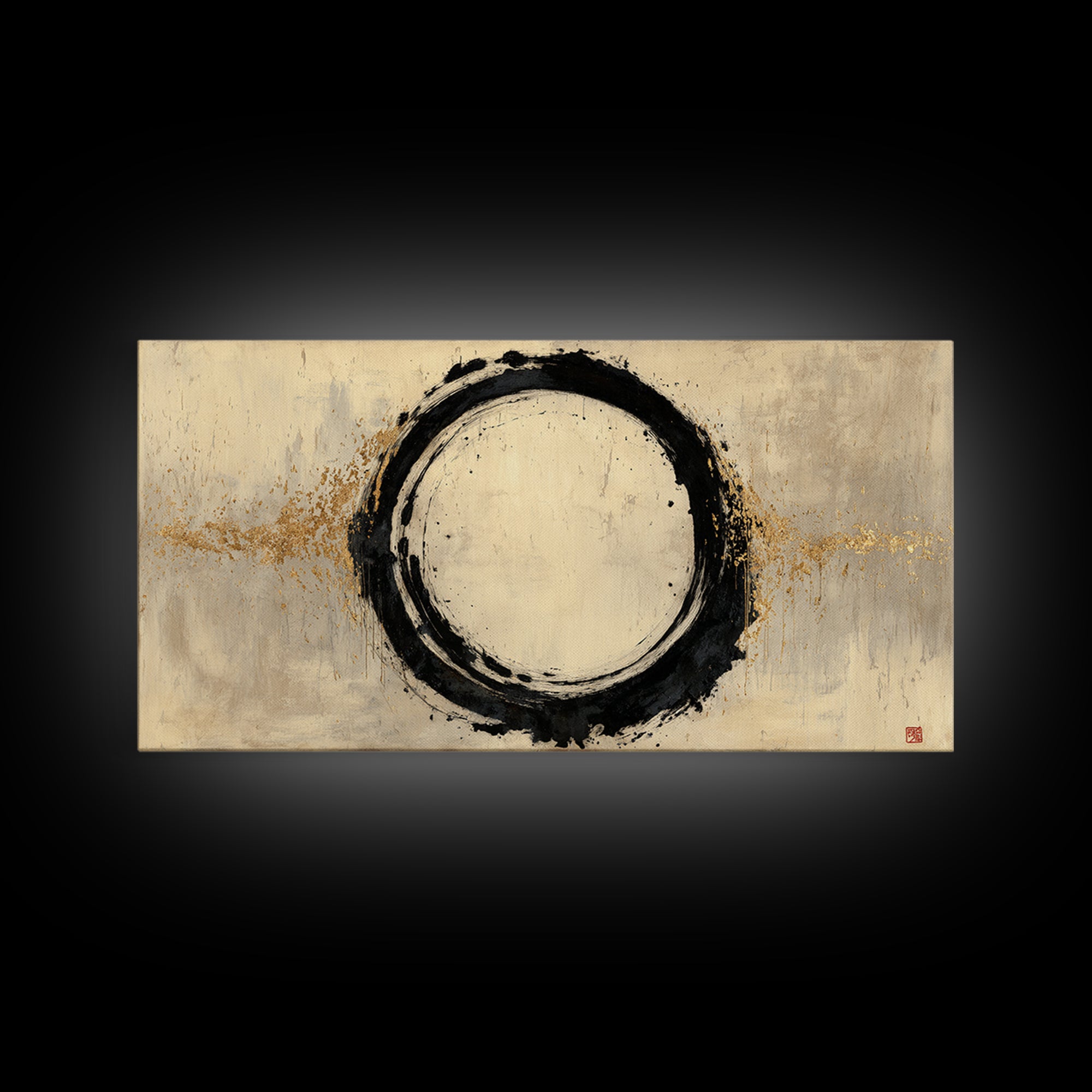 Japanese Brush Mark Circle Framed Canvas Print, Calligraphy Art, Printable Wall Art, Living Room Decor, Fine Art, Script, CAL-2x1-72