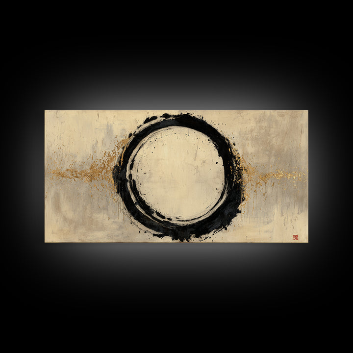 Japanese Brush Mark Circle Framed Canvas Print, Calligraphy Art, Printable Wall Art, Living Room Decor, Fine Art, Script, CAL-2x1-72