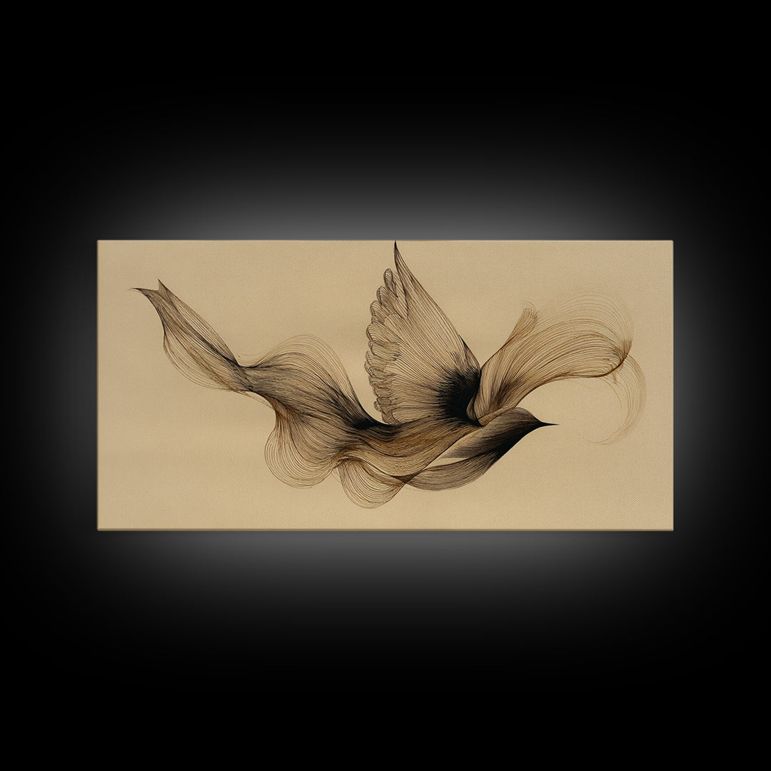 Calligraphic Bird Shape Formed from Flowing Lines Canvas Print, Calligraphy Art, Modern Wall Art, Living Room Decor, Script, CAL-2x1-76