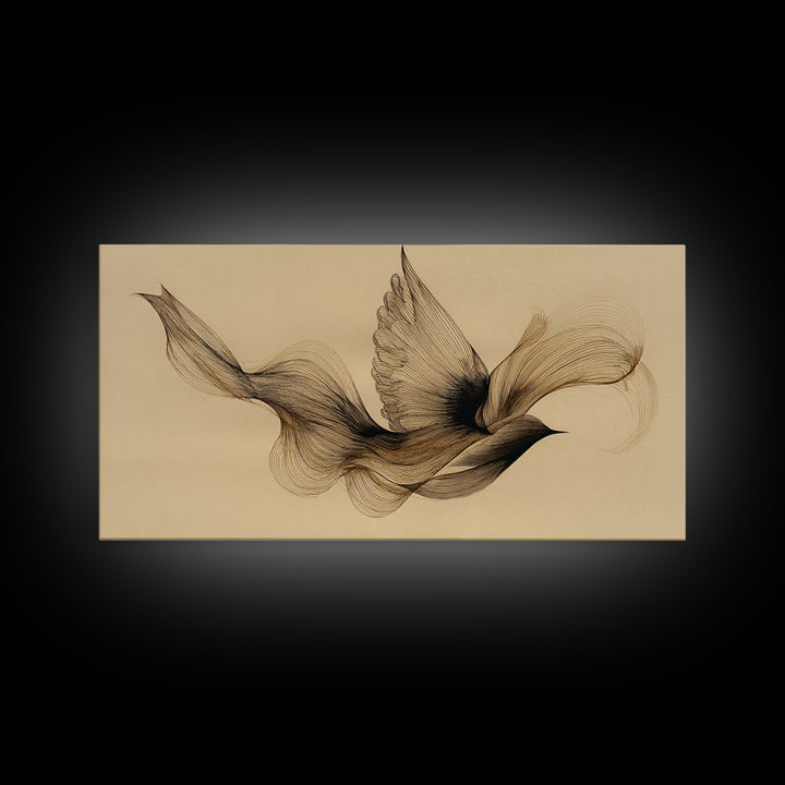 Calligraphic Bird Shape Formed from Flowing Lines Canvas Print, Calligraphy Art, Modern Wall Art, Living Room Decor, Script, CAL-2x1-76