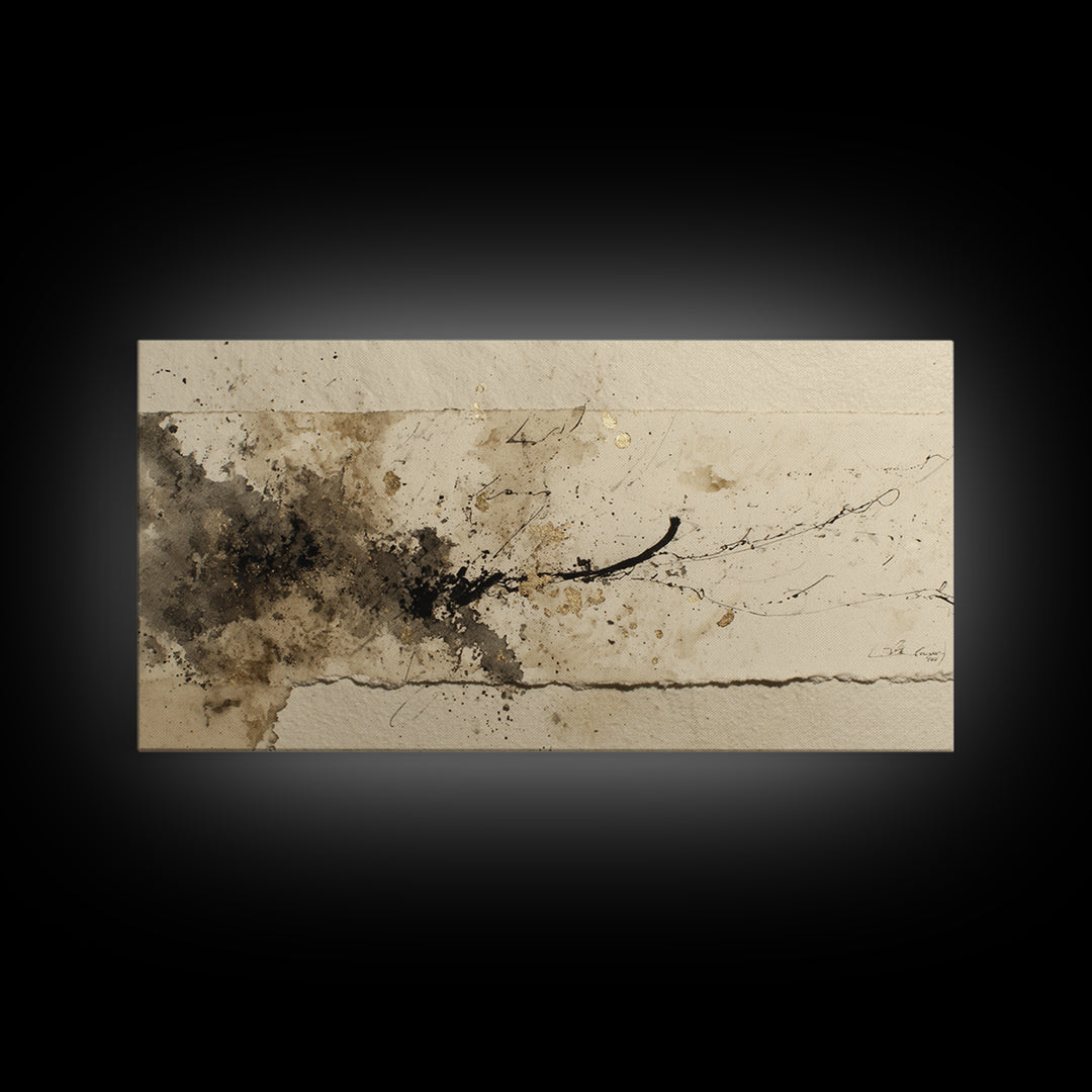 Monochrome Brush Alphabet Fragments as Abstract Texture Canvas Print, Calligraphy Art, Living Room Decor, Script, CAL-2x1-81