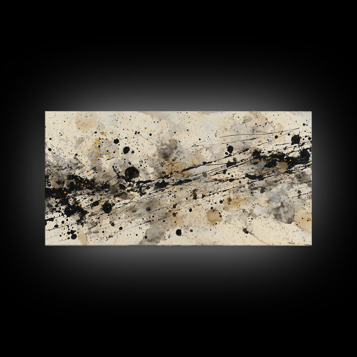 Ink Splatter and Long Brushstroke Composition Canvas Print, Calligraphy Art, Living Room Wall Art, Living Room Decor, Script, CAL-2x1-84