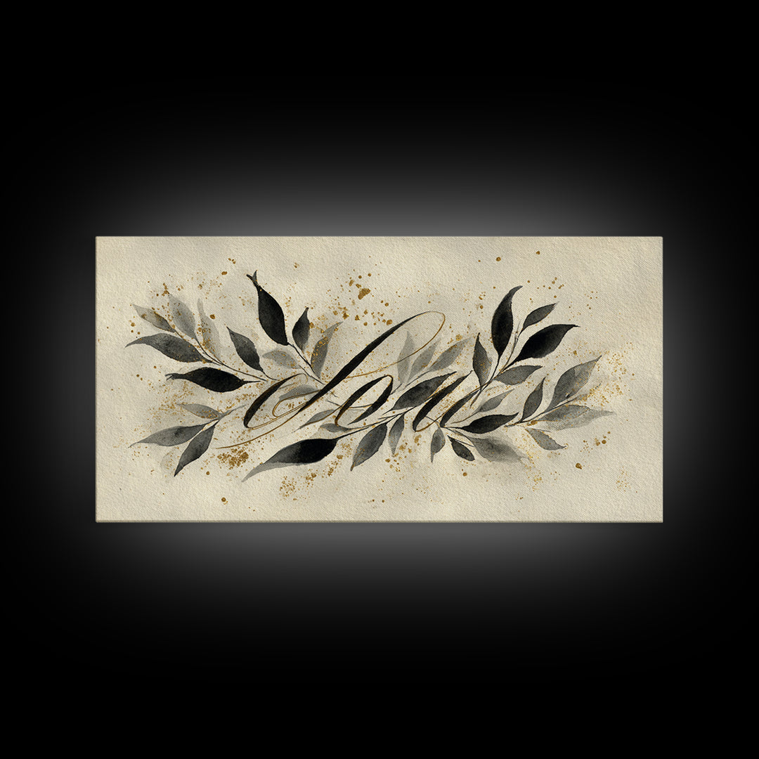 Botanical Calligraphy Pattern Framed Canvas Print, Calligraphy Art, Art, Living Room Decor, Fine Art, Script, Unique Wall Art, CAL-2x1-90