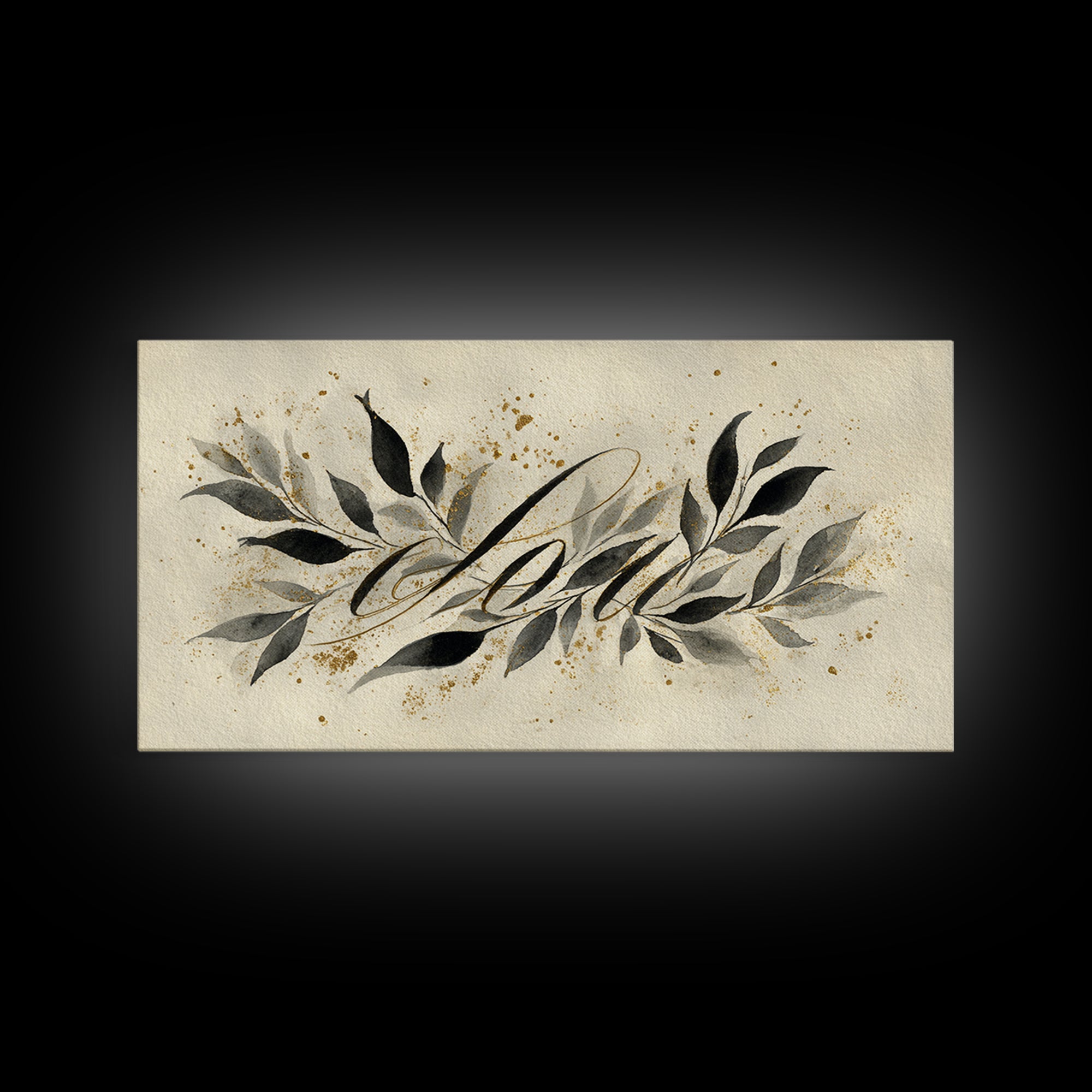 Botanical Calligraphy Pattern Framed Canvas Print, Calligraphy Art, Art, Living Room Decor, Fine Art, Script, Unique Wall Art, CAL-2x1-90