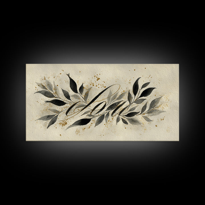 Botanical Calligraphy Pattern Framed Canvas Print, Calligraphy Art, Art, Living Room Decor, Fine Art, Script, Unique Wall Art, CAL-2x1-90