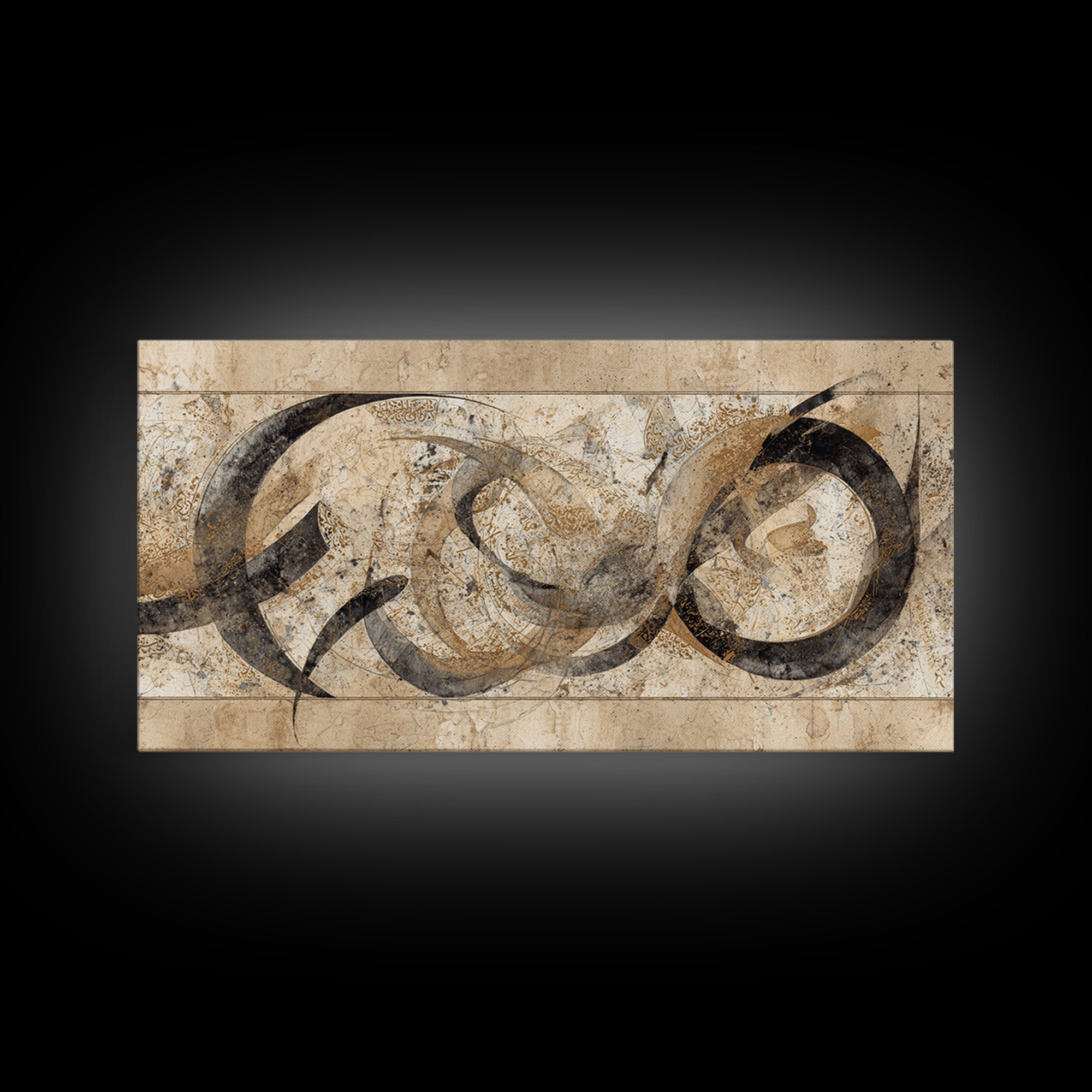Arabic Ornamental Curves as Non Readable Art Framed Canvas Print, Calligraphy Art, Quote Wall Art, Living Room Decor, Script, CAL-2x1-95