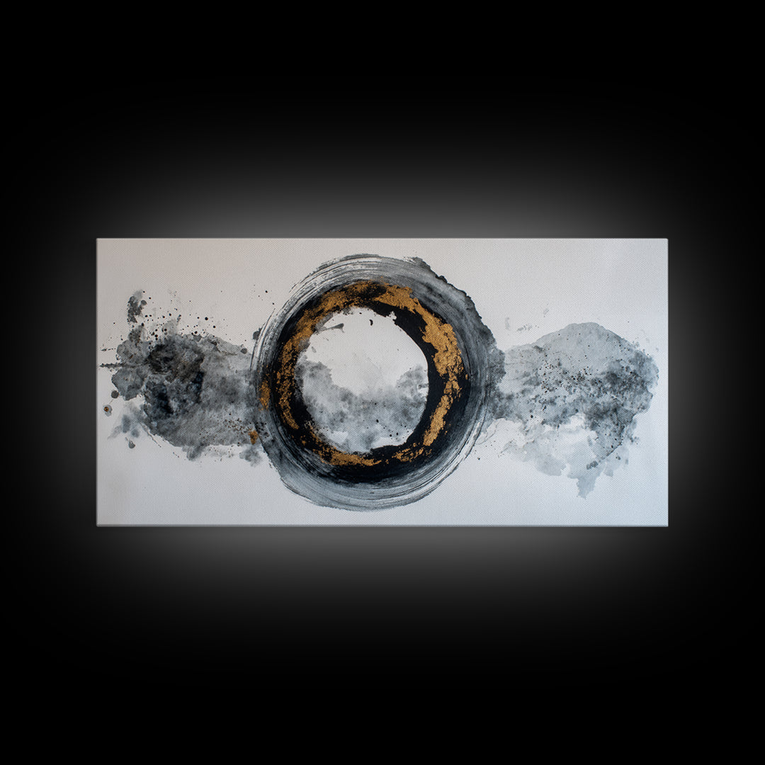 Japanese Brush Mark Circle Framed Canvas Print, Calligraphy Art, Watercolor Art, Living Room Decor, Fine Art, Script, CAL-2x1-96