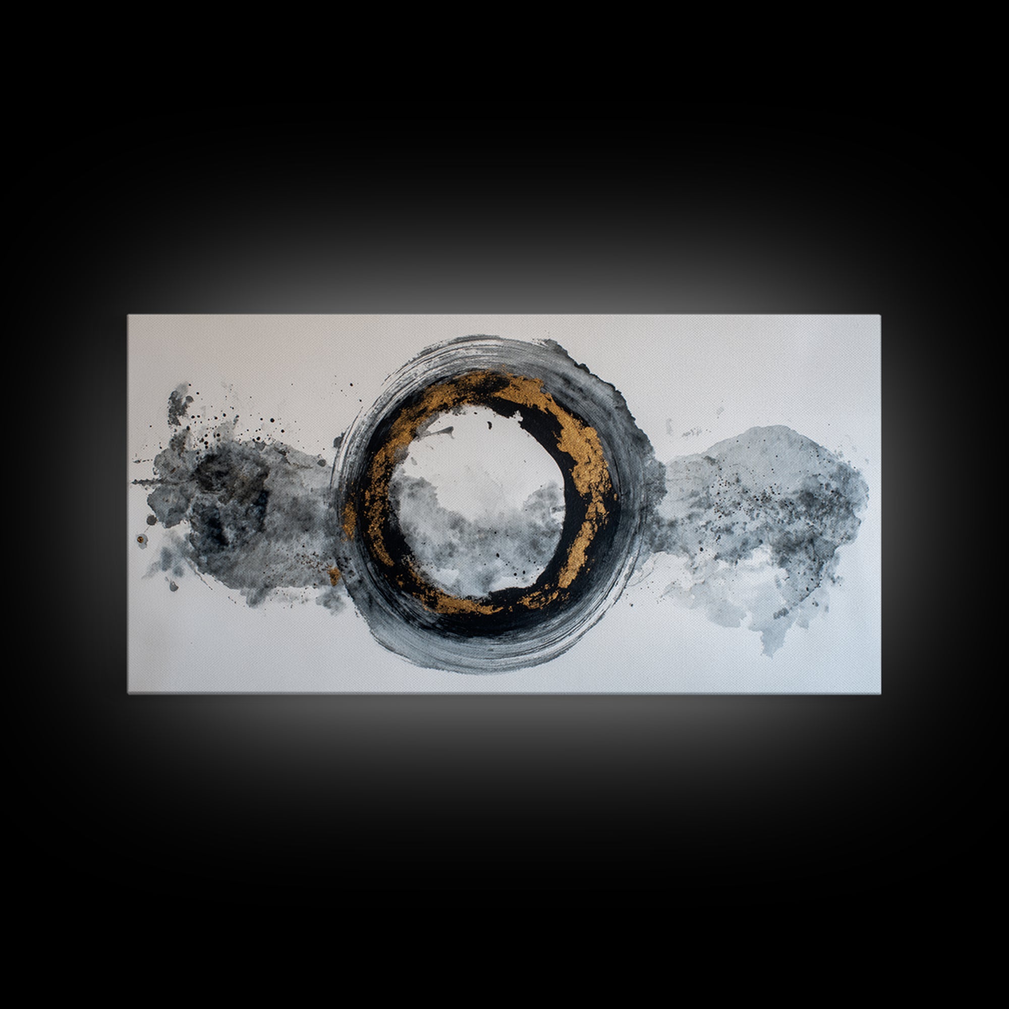 Japanese Brush Mark Circle Framed Canvas Print, Calligraphy Art, Watercolor Art, Living Room Decor, Fine Art, Script, CAL-2x1-96