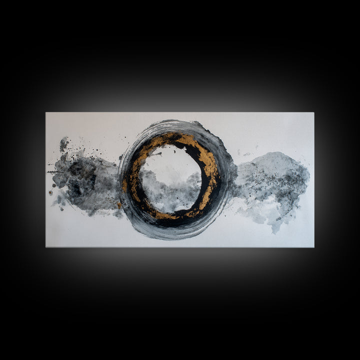 Japanese Brush Mark Circle Framed Canvas Print, Calligraphy Art, Watercolor Art, Living Room Decor, Fine Art, Script, CAL-2x1-96