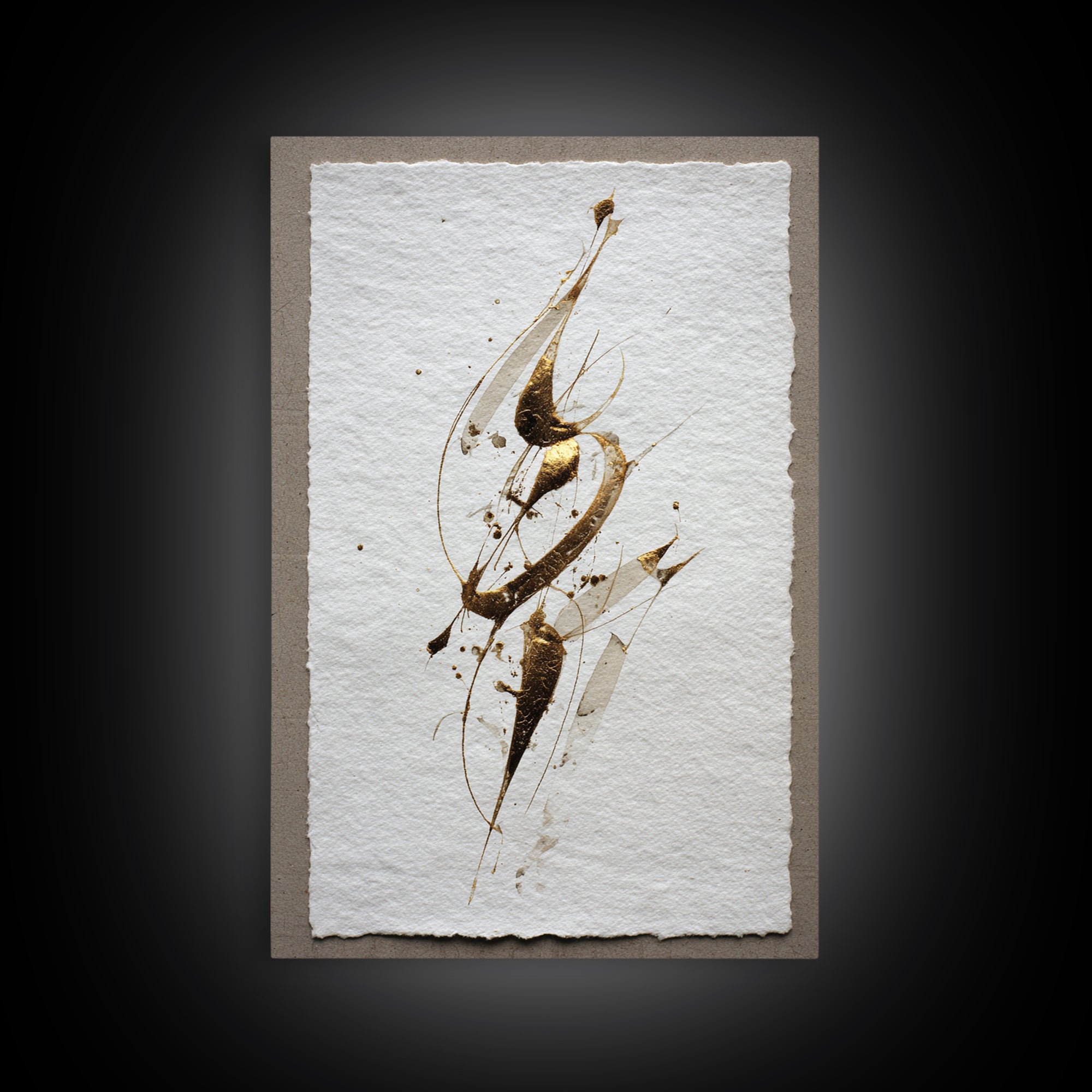 Abstract Gold Calligraphic Strokes on Ivory Paper Canvas Print, Calligraphy Art, Luxury Decor, Living Room Decor, Script, CAL-2x3-10
