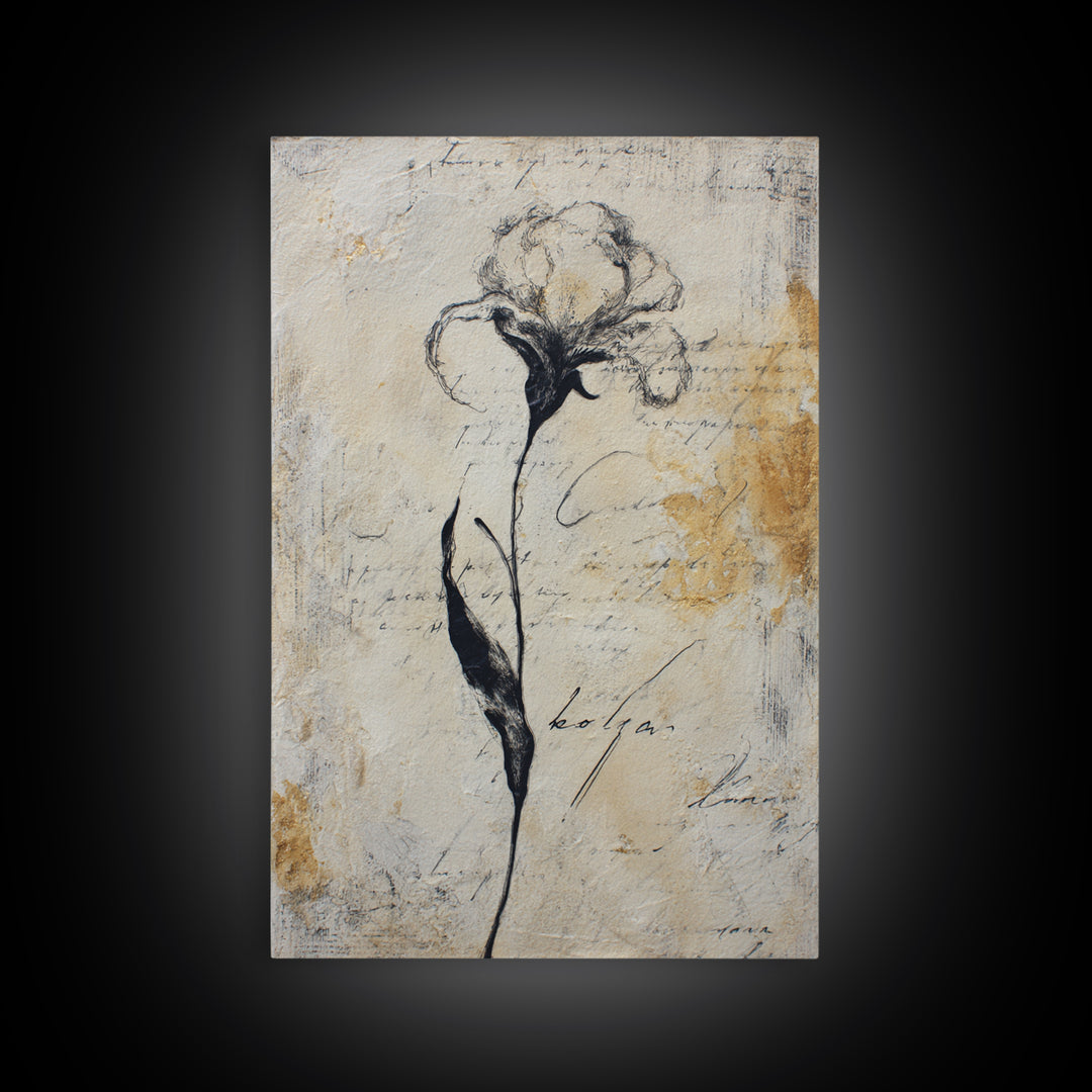 Single Elegant Flourish Shaped Like a Flower Framed Canvas Print, Calligraphy Art, Wall Decor, Living Room Decor, Script, CAL-2x3-13