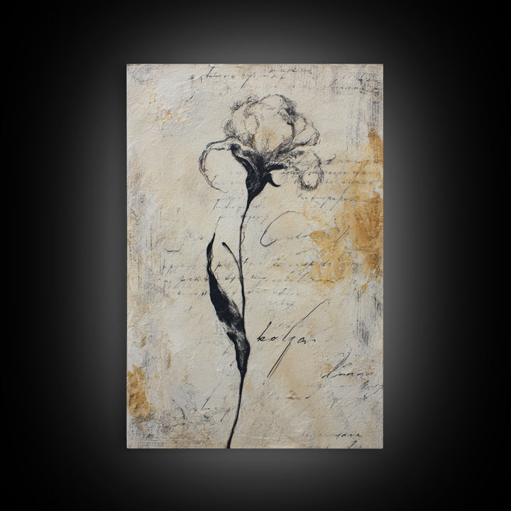 Single Elegant Flourish Shaped Like a Flower Framed Canvas Print, Calligraphy Art, Wall Decor, Living Room Decor, Script, CAL-2x3-13
