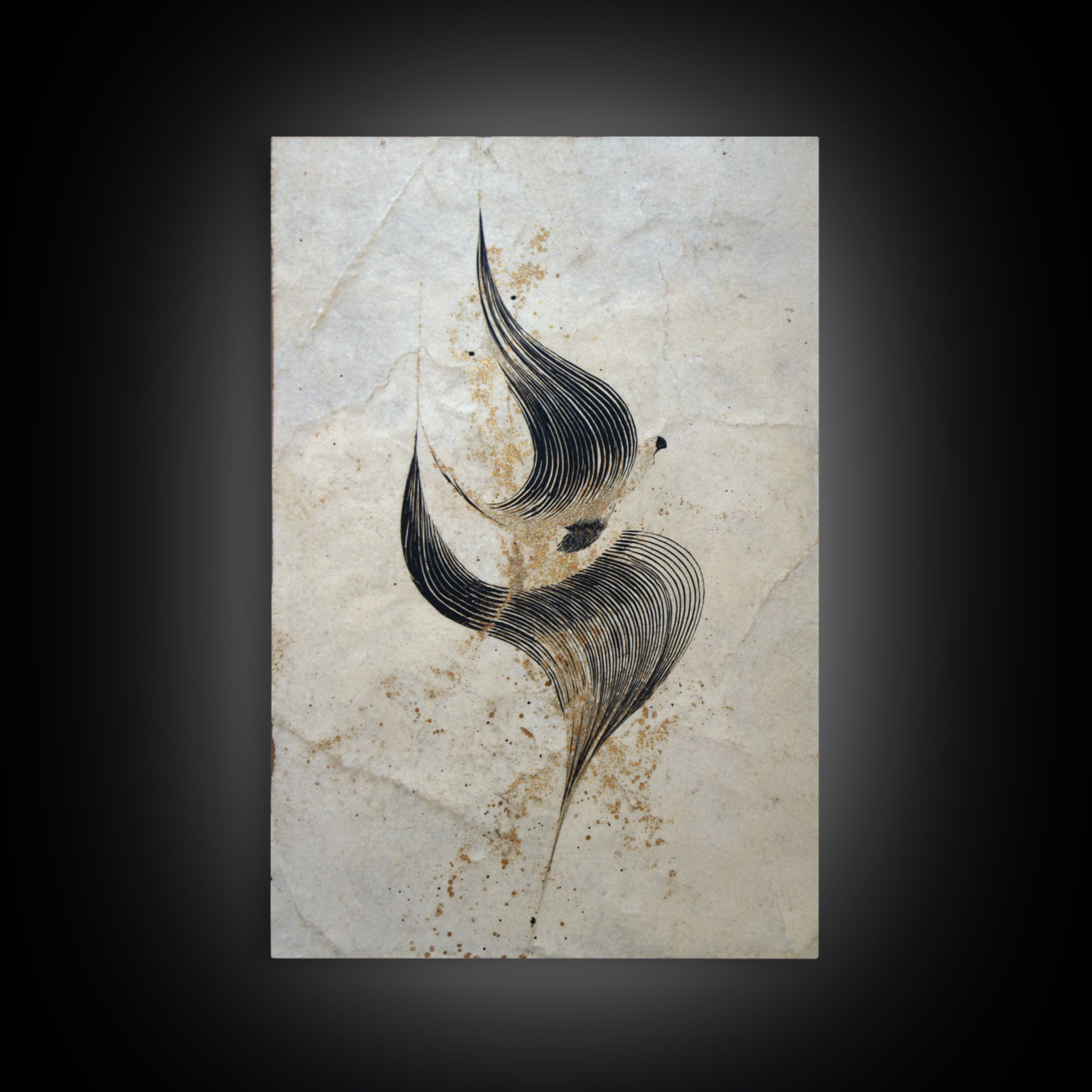 Calligraphic Bird Shape Formed from Flowing Lines Canvas Print, Calligraphy Art, Minimalist Wall Art, Living Room Decor, Script, CAL-2x3-16