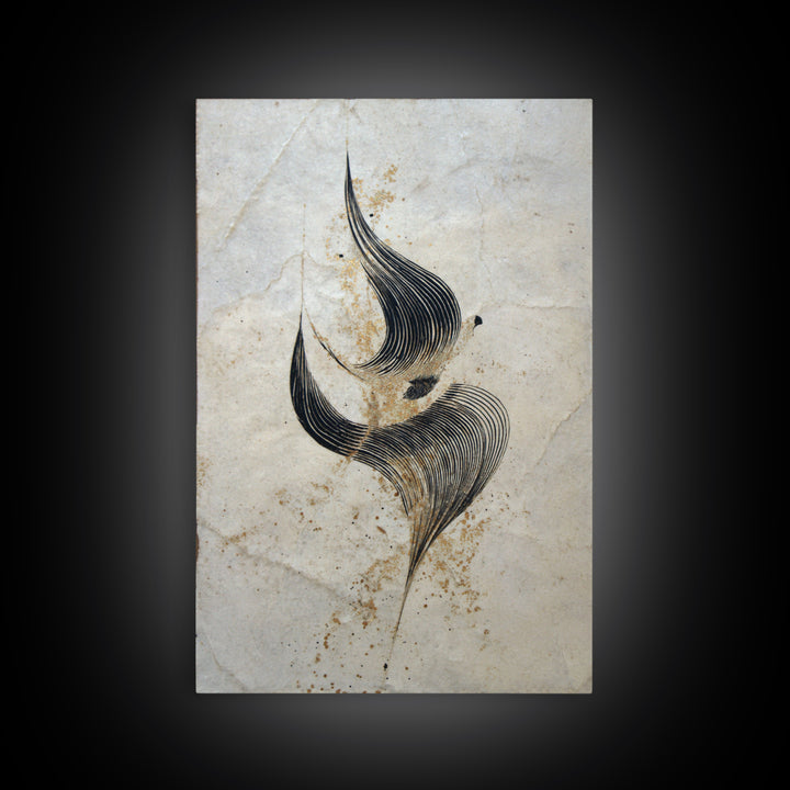 Calligraphic Bird Shape Formed from Flowing Lines Canvas Print, Calligraphy Art, Minimalist Wall Art, Living Room Decor, Script, CAL-2x3-16