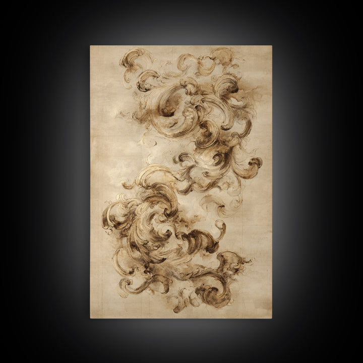 Baroque Scrollwork Made from Looping Pen Strokes Framed Canvas Print, Calligraphy Art, Prints, Living Room Decor, Script, CAL-2x3-20
