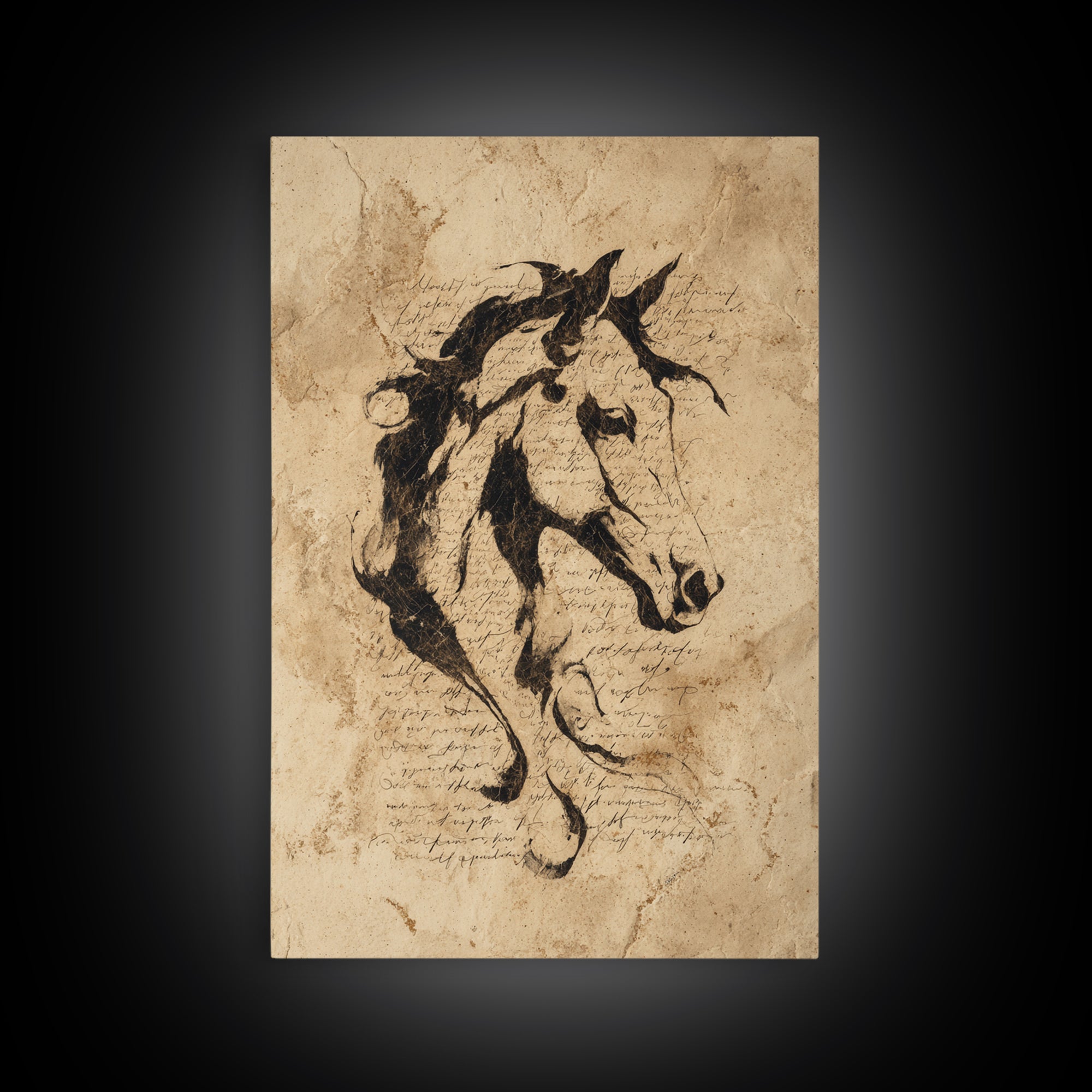 Calligraphic Horse Silhouette Made from One Line Framed Canvas Print, Calligraphy Art, Wall Art, Living Room Decor, Script, CAL-2x3-25