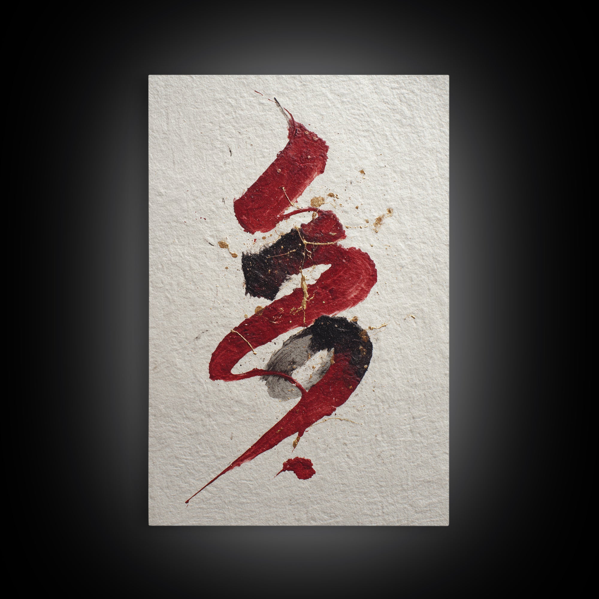 Bold Red Brushstroke Seal Abstraction Canvas Print, Calligraphy Art, Fine Art Print, Living Room Decor, Fine Art, Script, CAL-2x3-27