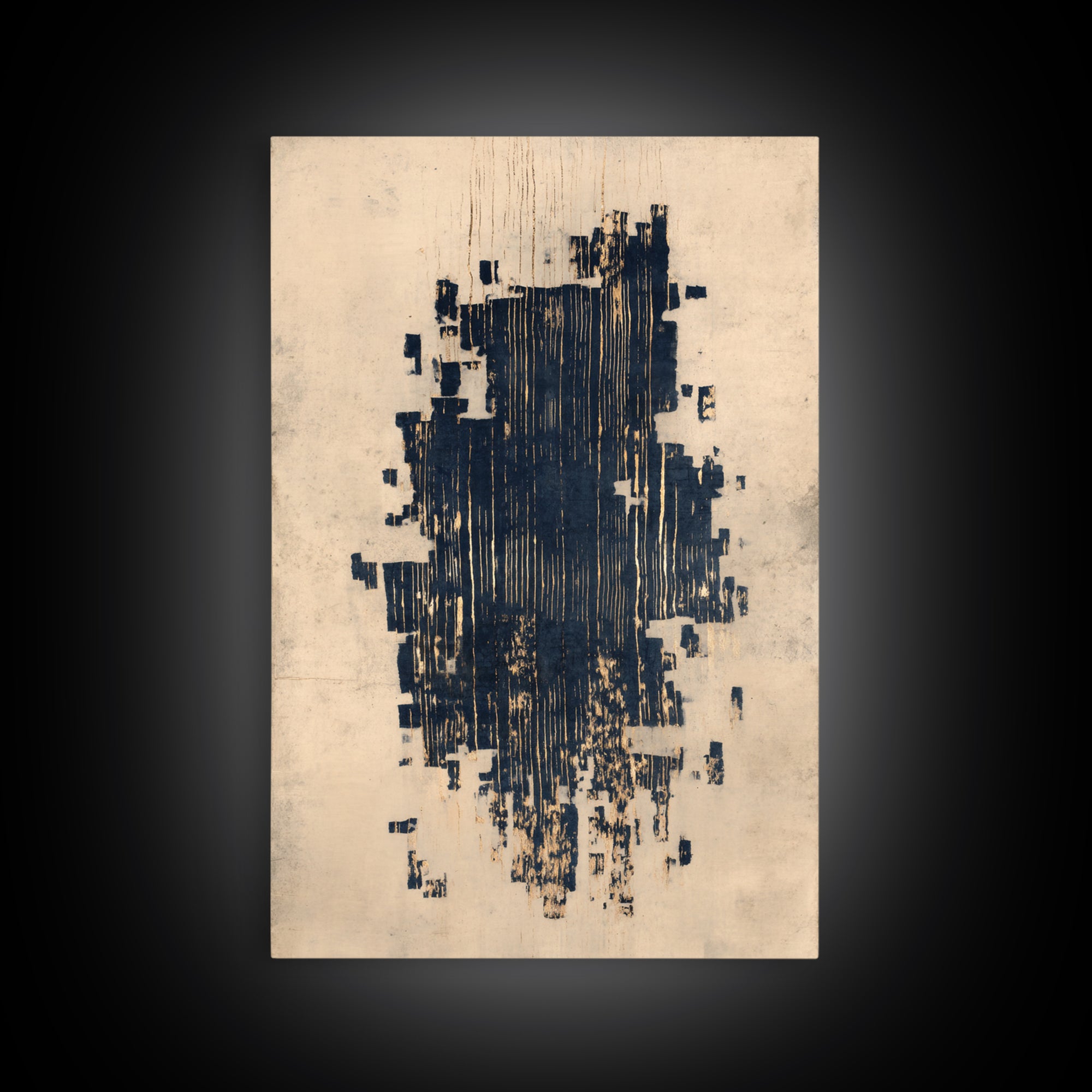 Layered Copper Ink Strokes on Dark Navy Framed Canvas Print, Calligraphy Art, Wall Art, Living Room Decor, Fine Art, Script, CAL-2x3-38