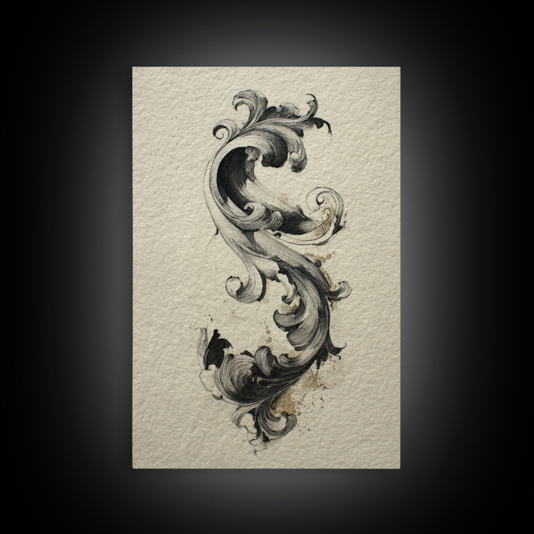 Baroque Scrollwork Made from Looping Pen Strokes Canvas Print, Calligraphy Art, Quote Wall Art, Living Room Decor, Script, CAL-2x3-44