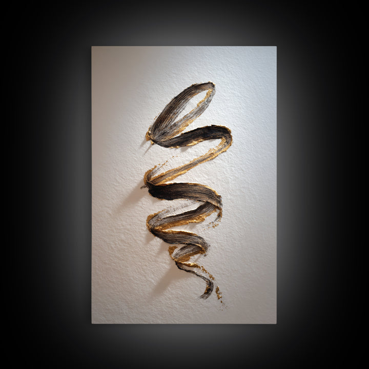 Gold Leaf Calligraphic Spiral on Plaster Surface Canvas Print, Calligraphy Art, Textured Painting, Living Room Decor, Script, CAL-2x3-46