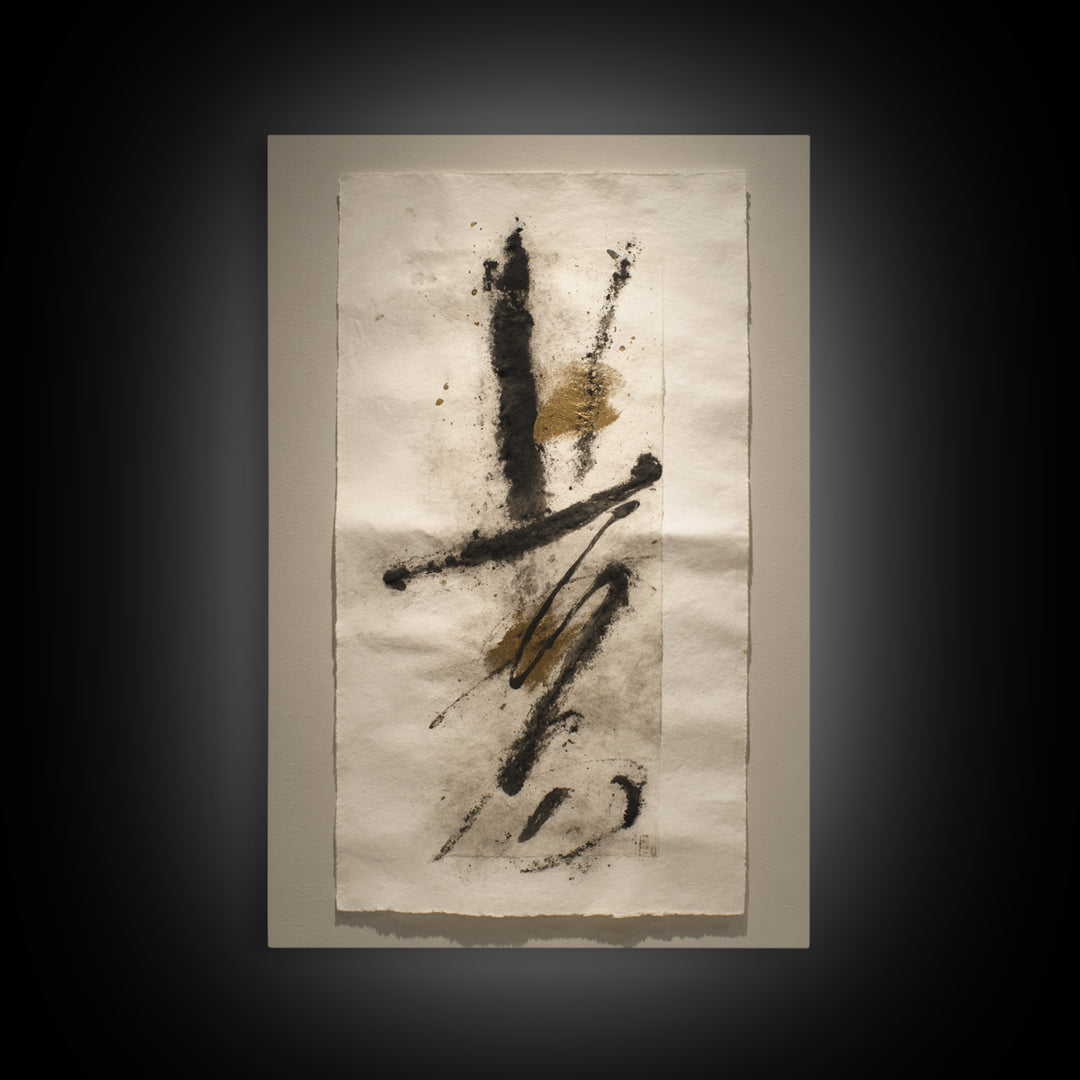 Abstract Prayer Flag of Brush Marks Framed Canvas Print, Calligraphy Art, Textured Painting, Living Room Decor, Script, CAL-2x3-55