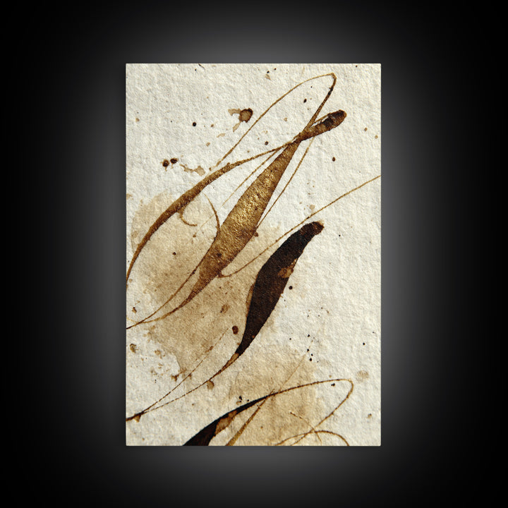 Abstract Gold Calligraphic Strokes on Ivory Paper Canvas Print, Calligraphy Art, Digital Prints, Living Room Decor, Script, CAL-2x3-58