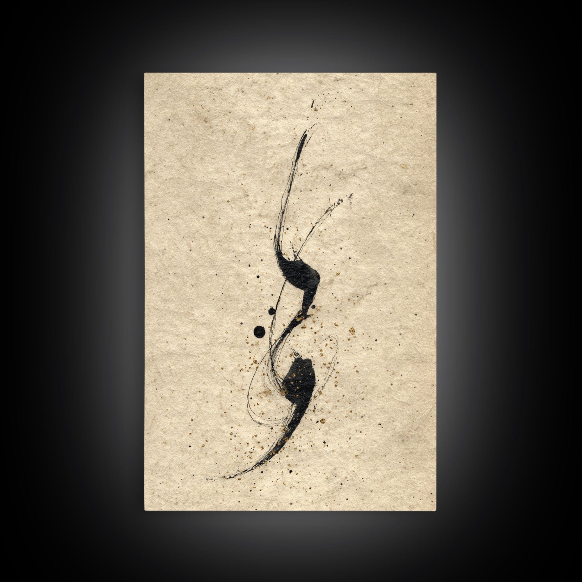 Minimal Black Calligraphy Rhythm Framed Canvas Print, Calligraphy Art, Painting, Living Room Decor, Fine Art, Script, CAL-2x3-63