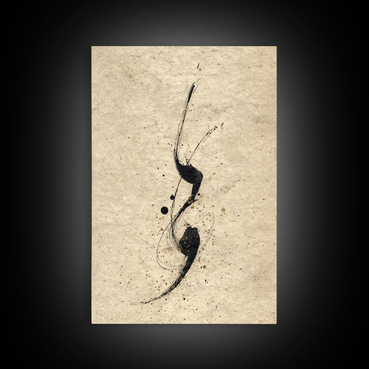 Minimal Black Calligraphy Rhythm Framed Canvas Print, Calligraphy Art, Painting, Living Room Decor, Fine Art, Script, CAL-2x3-63