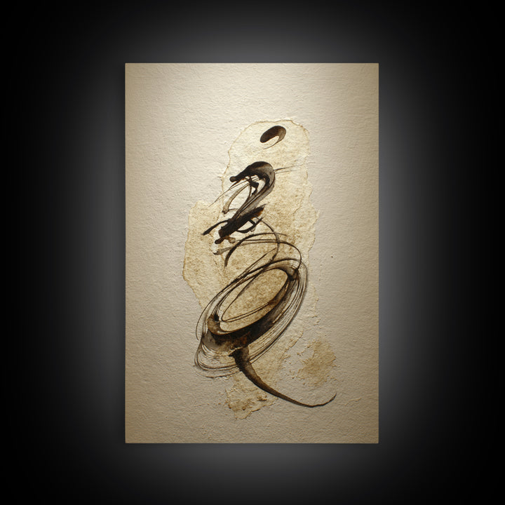 Calligraphic Bird Shape Formed from Flowing Lines Framed Canvas Print, Calligraphy Art, Room Decor, Living Room Decor, Script, CAL-2x3-64