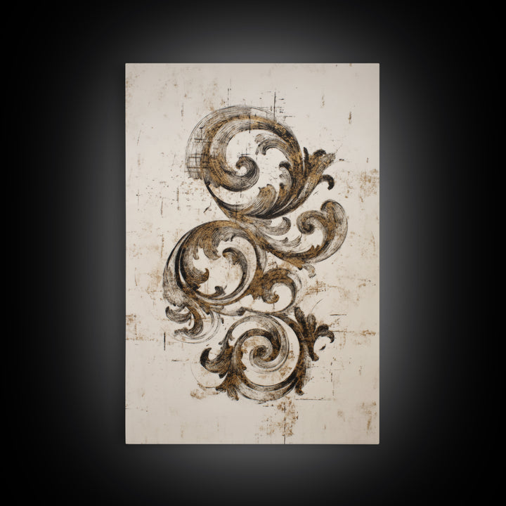 Baroque Scrollwork Made from Looping Pen Strokes Framed Canvas Print, Calligraphy Art, Printable, Living Room Decor, Script, CAL-2x3-68