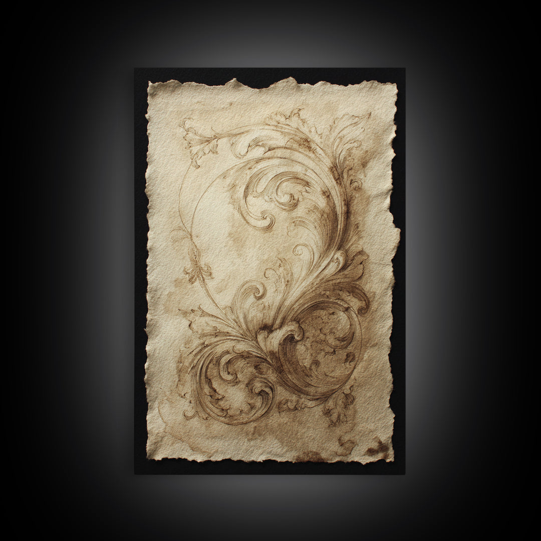 Baroque Scrollwork Made from Looping Pen Strokes Canvas Print, Calligraphy Art, Gallery Decor, Living Room Decor, Script, CAL-2x3-92