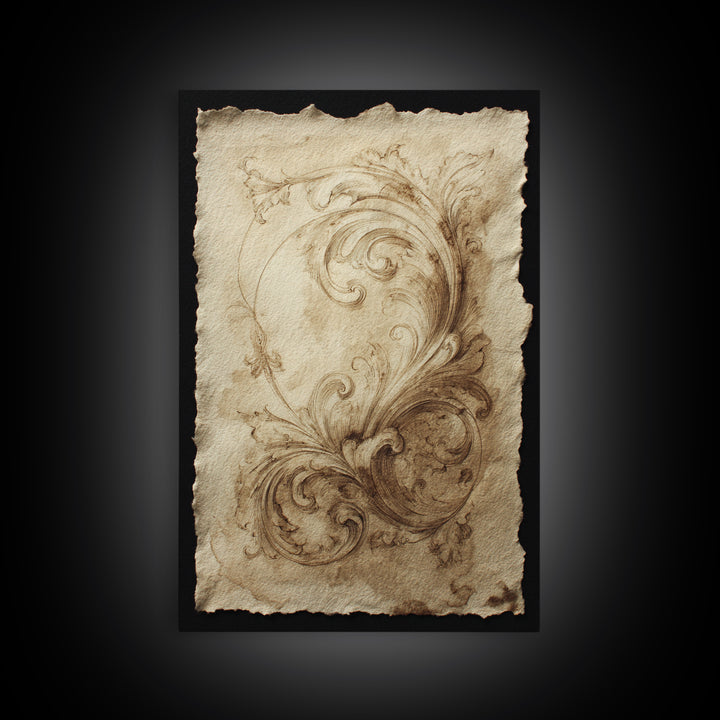 Baroque Scrollwork Made from Looping Pen Strokes Canvas Print, Calligraphy Art, Gallery Decor, Living Room Decor, Script, CAL-2x3-92