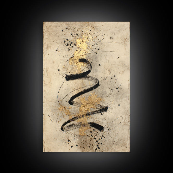 Gold Leaf Calligraphic Spiral on Plaster Surface Canvas Print, Calligraphy Art, Printable, Living Room Decor, Script, CAL-2x3-94