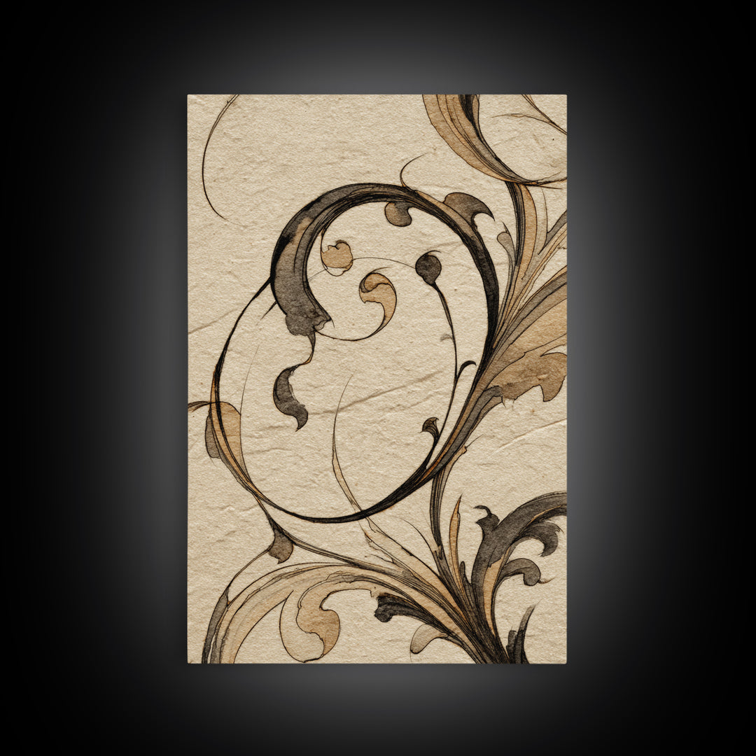 Ornamental Frame of Flourished Pen Curves Framed Canvas Print, Calligraphy Art, Wall Decor, Living Room Decor, Fine Art, Script, CAL-2x3-98